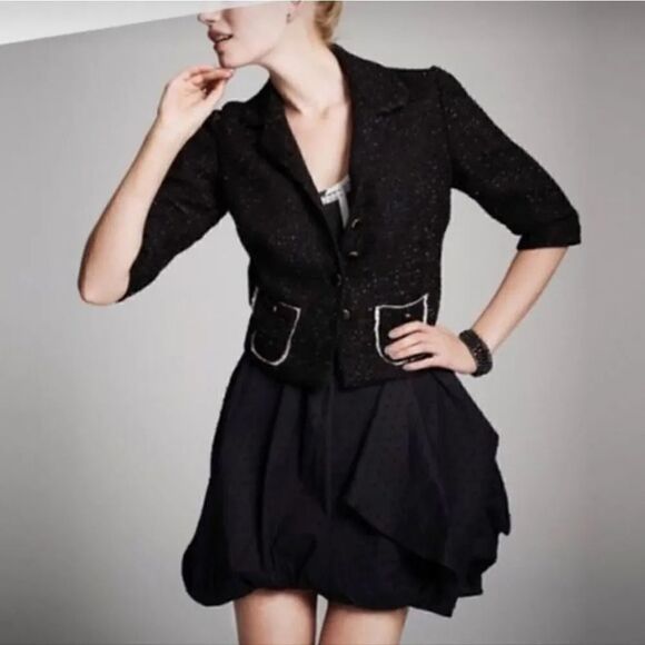 Kinder Aggugini Retro Iridescent Tweed Button Down Black Blazer Jacket Size L - Picture 1 of 10